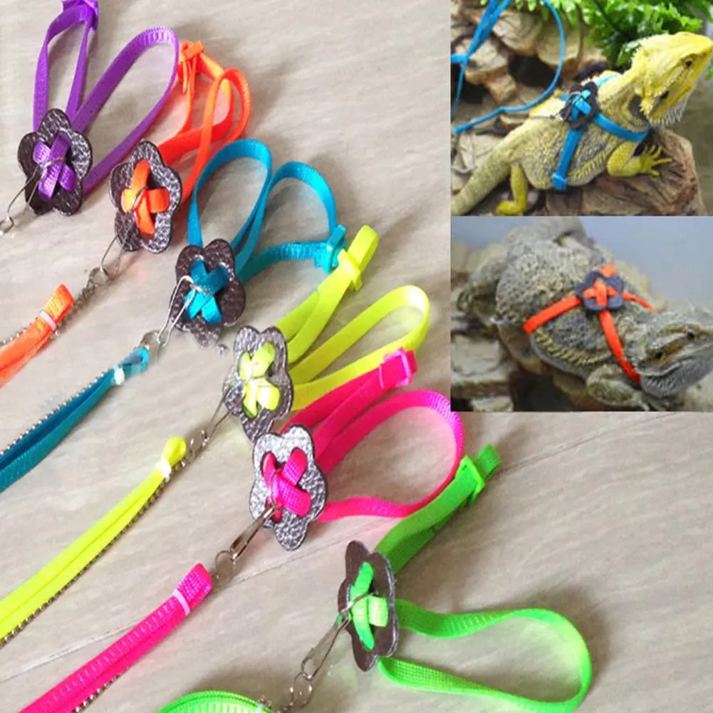 Lightweight Nylon Reptile Lizard Harness with Leash - 1pc Adjustable Easy-Wear Chest Strap (0.8 cm Width, 1.2 m Length, Blue) Small Animal Pet Collars & Leads Supplies