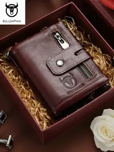 Men's Genuine Leather Coin Purse, Multi-Functional Anti-Theft Dual Chain Wallet, Leather Zipper Wallet, Perfect Gift for Husband and Boyfriend, Birthday Present