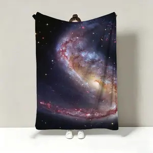 Flannel blanket with printed stunning starry sky galaxy astronaut perspective, cotton-like texture, popular office nap small blanket, shawl, sofa throw, air-conditioning blanket, plush children's small blanket, customizable