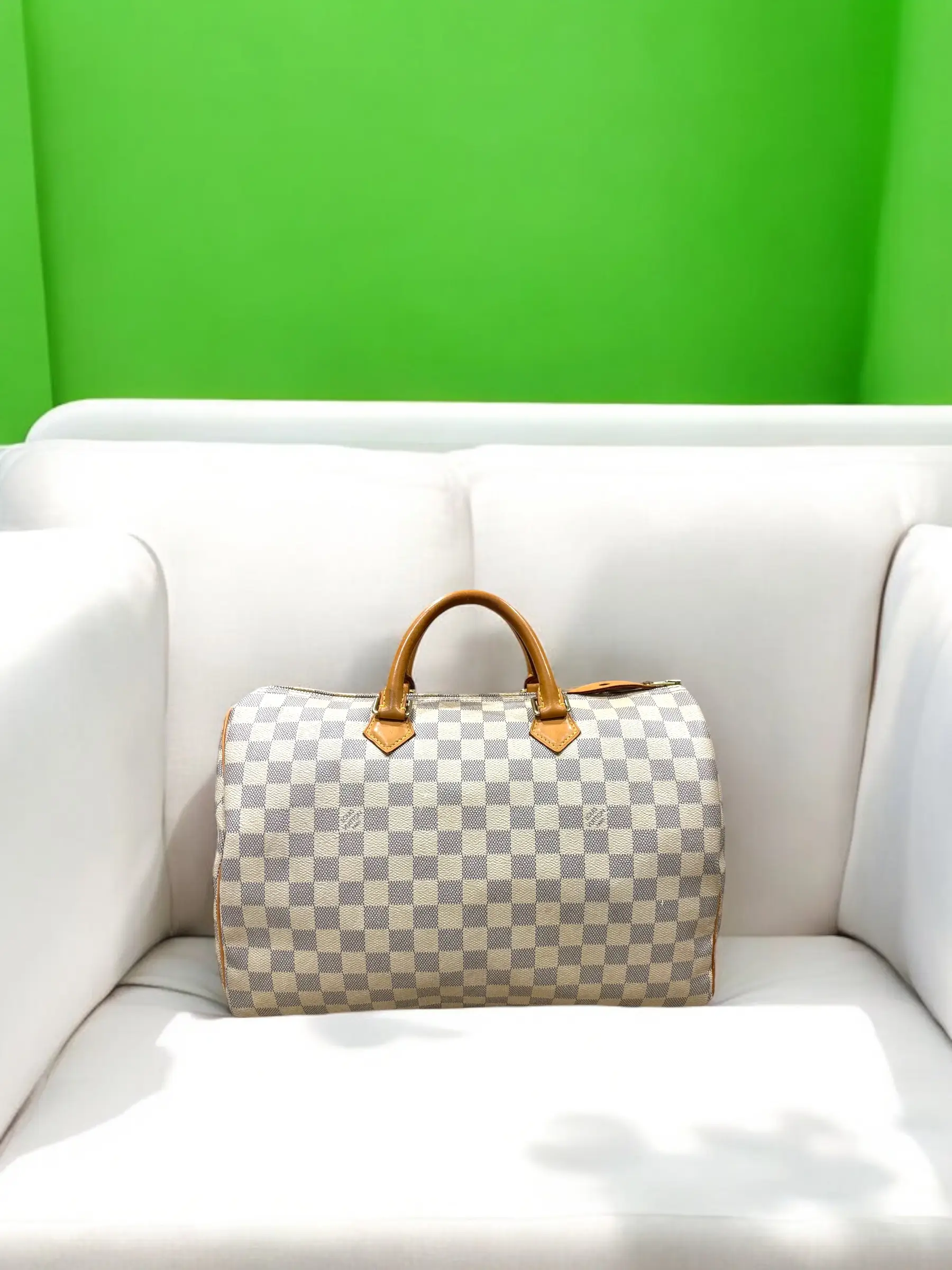 Pre-owned Louis Vuitton Canvas tote bags Speedy 35 White Damier Azur Tote Bag
