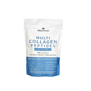 Medtiyyah Multi Collagen Peptides Powder 1 lb - Hydrolyzed Protein Peptides with Hyaluronic Acid Biotin & Vitamin C for Hair Skin Nails Joints Unflavored - Healthcare