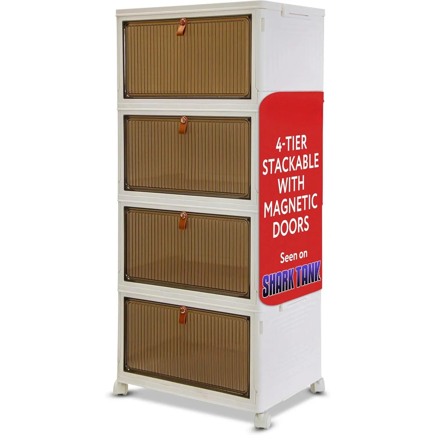 Quik Box Sport 4-Tier Stackable Storage Organizer - 24 Gallon Capacity Collapsible Bins with Magnetic Doors, Space-Saving Vertical Storage for Bedroom, Closet, Dorm Organization
