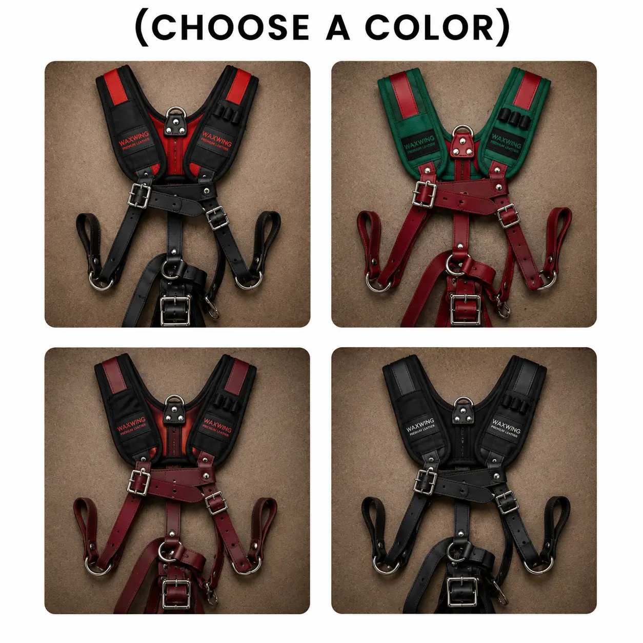 Waxwing Leather Secure Hold Bag Straps - Universal Fit, Adjustable for Comfort and Strength, Available in Red or Black