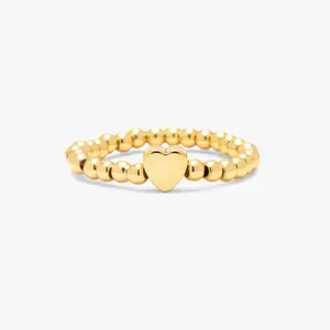 Gold Heart Bead Stretch Ring