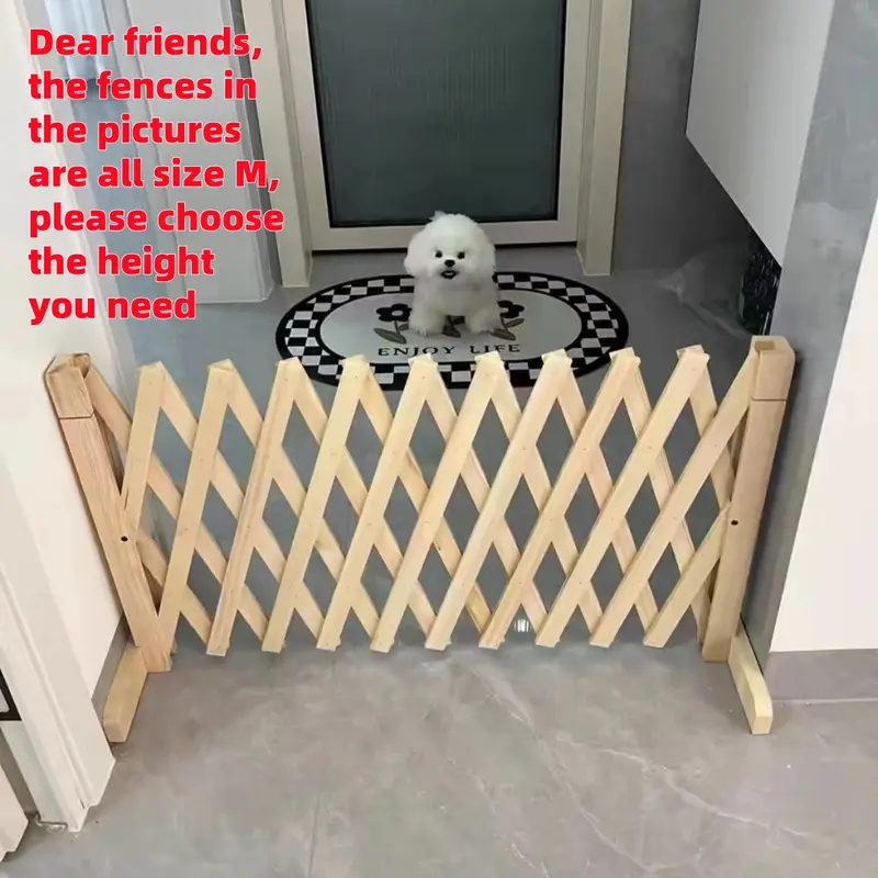 Wooden Pet Fence with Rivets, Retractable Dog Door, Indoor Safety Barrier, Easy Installation, Suitable for Home, Bedroom, Entryway, Stairs, Poodle