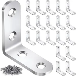 20PCS L Bracket Corner Brace Sets, Stainless Steel L Brackets for Wood Shelves, 90 Degree Right Angle Bracket with 80 Screws, Metal Corner Brackets for Furniture Cabinet Drawer Chair (1.57x1.57 in)
