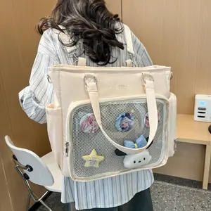Sweet and cool style transparent pain bag, can display bar badge stuffed pendant decoration, multi-flap pocket pants large capacity campus work clothing shoulder crossbody bag