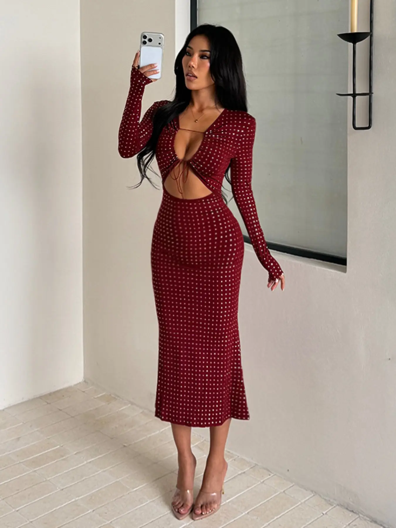 Sexy European Style Sequined Bodycon Dress, Womenswear, Autumn New Arrival,  Tight-Fitting Long Dress with Hollow Out Design, Perfect for Parties,  Elegance - TikTok Shop