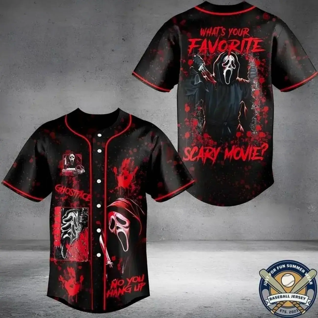 Ghostface Inspired Vintage 90s Baseball Jersey – Horror Style Button Up Shirt for Men Women Q8G