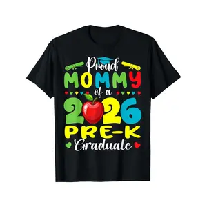 Proud Mommy of 2026 Pre-K Graduate T-Shirt - Casual Round Neck Shirt Suitable for Pre-K Graduation Gift 2026 Themed Apparel Machine Washable for Year-Round Wear for Moms 2026 Summer Short-sleeved Printed T-shirt 180g Man Oversized