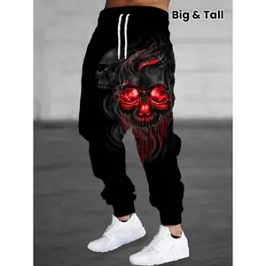 Men’s Evil Skull Print Joggers – Loose Fit, Drawstring Waist, Casual Running Pants for Winter & Fall, Comfortable Athletic Jogging Wear