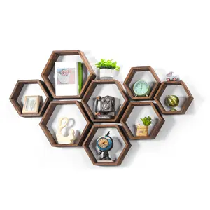 Hexagon Floating Shelves, Floating Shelves Set Honeycomb Wall Storage Shelf, Farmhouse Storage Home Decor Shelf, Wall Mounted Hexagonal Shelves for Living Room Bedroom Office