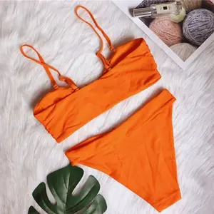 Two-Piece Bikini Top with Padded Removable Straps and Metal Decor
