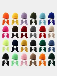 Autumn Winter Plain Color Knit Hats and Glove Set, Warm Knitted Accessories for Men Women, Casual Style, Perfect for Cold Weather