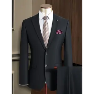 KAISER Men's Suit Set, Skin-Friendly Polyester Blend, Casual Style, Solid Color, Regular Fit, One-Button Jacket with Matching Pants, Long Sleeves, Spring/Autumn Collection