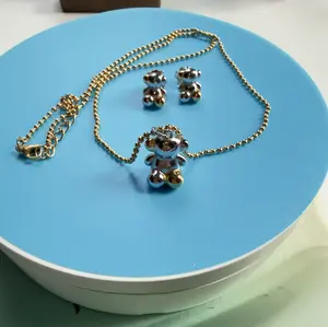 BEADS CHAIN WITH BEAR PENDANT AND EARRINGS SET