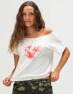 FULL TILT Plumeria Womens Off The Shoulder Tee
