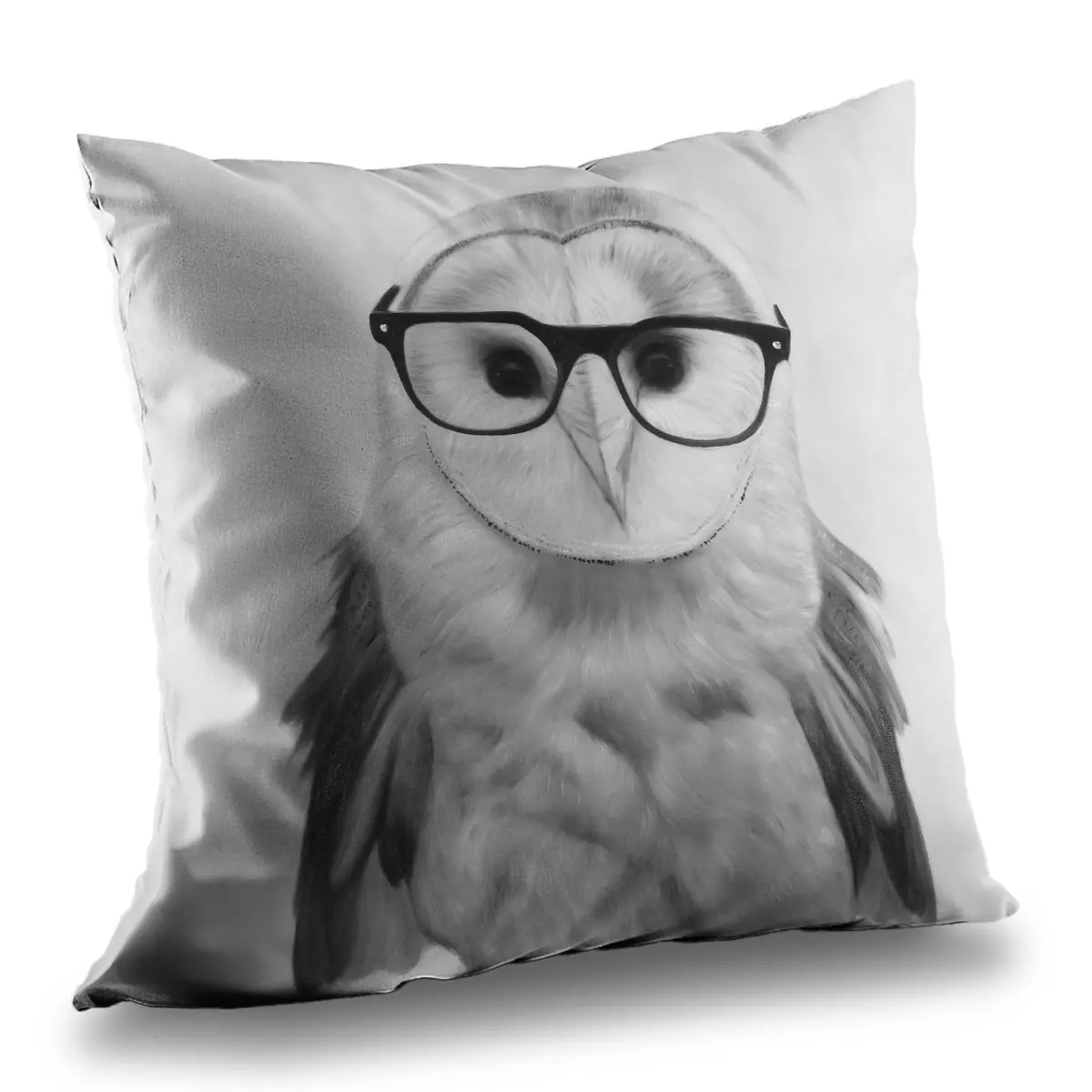 Begin Home Decor C1PC1414DUJCNX 14 x 14 in. Realistic Barn Owl with Glasses - Hyperrealist Throw Pillow