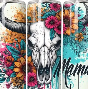 20oz Mama Skull Flowers Tumbler - Vibrant Floral Design with Unique Skull Artwork for Everyday Use