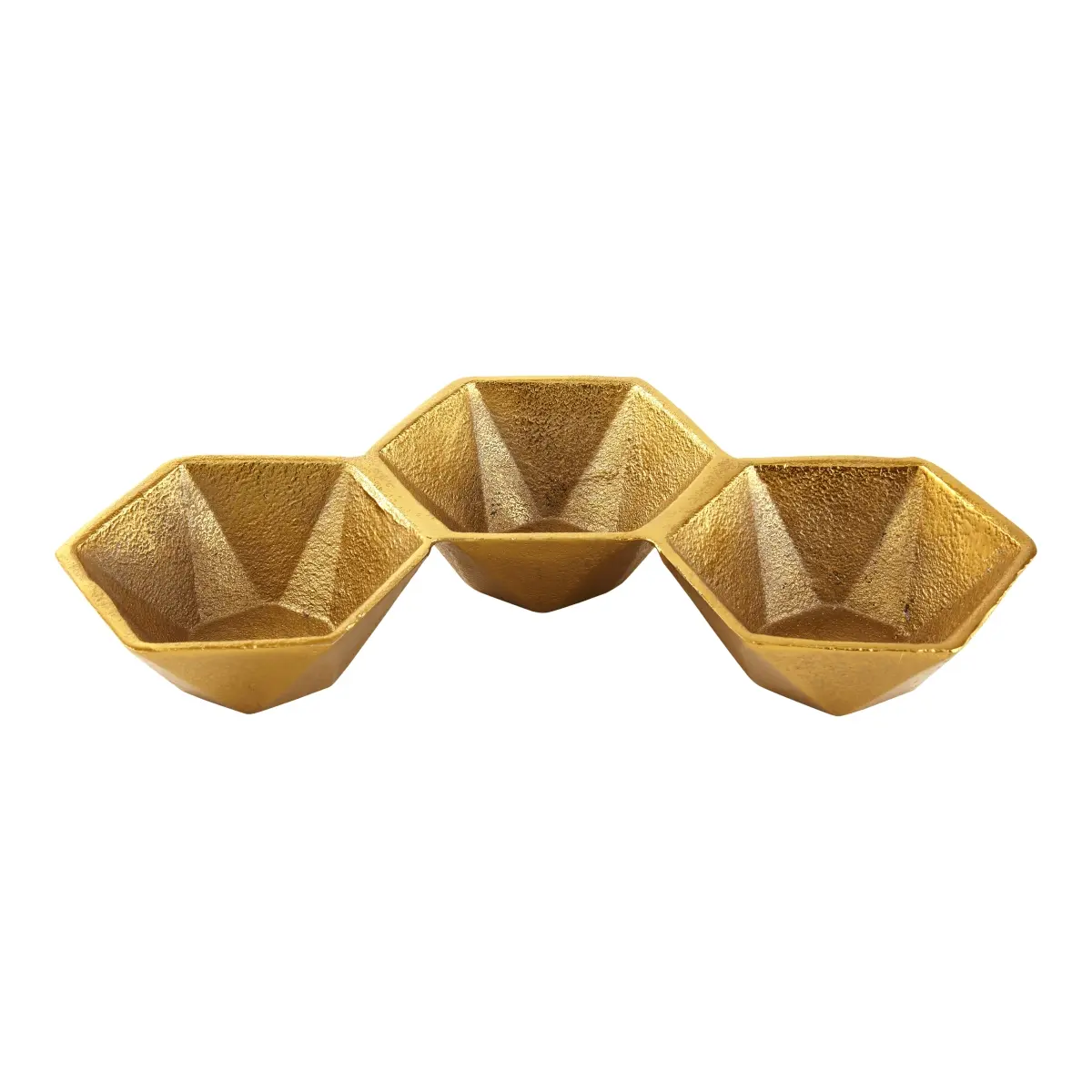 Leeber 70192 11 x 6 x 1.75 in. Hexagon Aluminum Triple Bowl Set, Gold