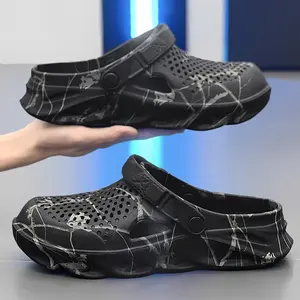 Men's Closed-Toe Botanical Print Decorative Slippers, Indoor/Outdoor Beach Leisure Garden Shoes, Clogs