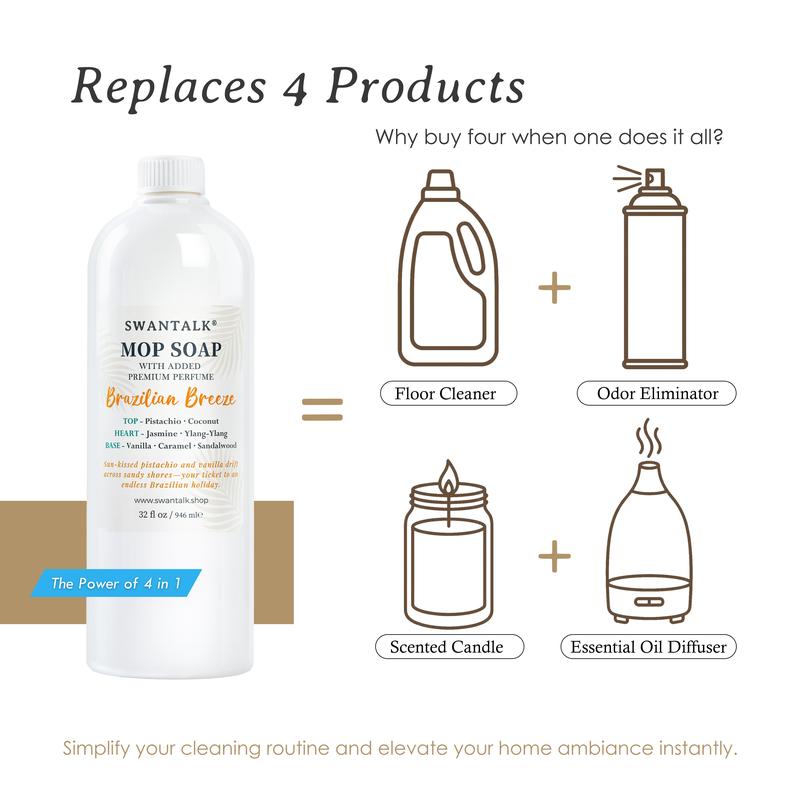 Mop Soap Variety Bundle (3-Pack, 96 fl oz Total) – 3 x 32oz Bottles – Includes Brazilian Breeze, Island Coconut, & Pacific Linen – Multi-Surface Concentrated Cleaning Solution - Deodorizing Floor Cleaner