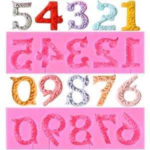 Number 0-9 3D Embossed Fondant  Mold with Stick Hole for Birthday Cake Decorating DIY Baking