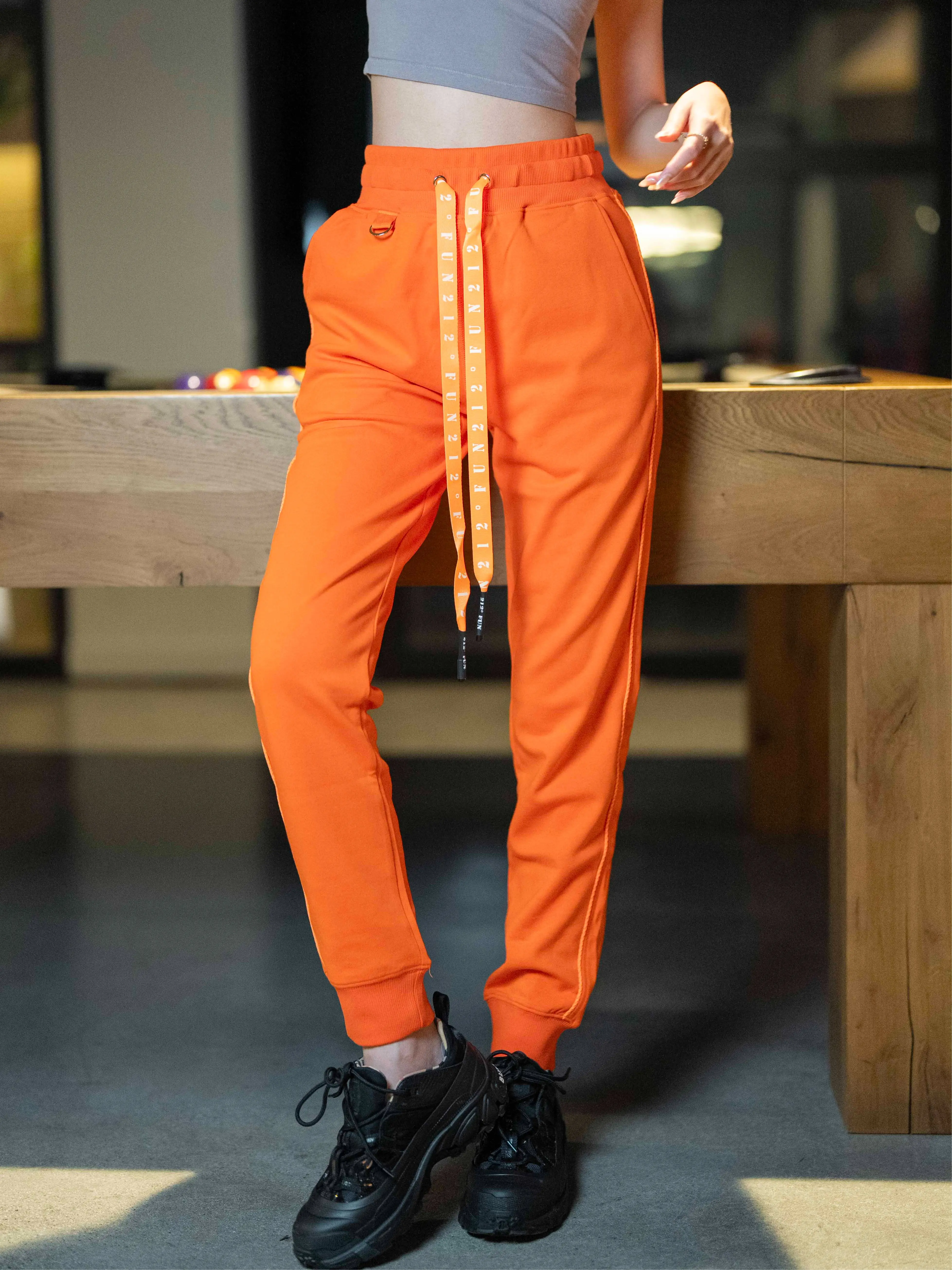 Women's High-Waist Orange Cotton Slim-Fit Jogger Pants - Plain Design for Comfort & Style Casual Womenswear Fit