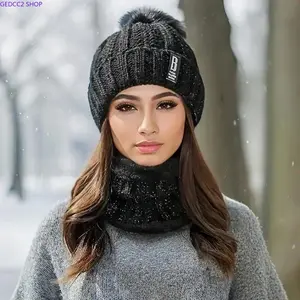 Unisex Beanie + Scarf Set - Thick Acrylic Plush Knit, Wind/Cold Proof, Soft Warm Thermal, Breathable Flatbill, Casual Sportive Fashion Accessory for Outdoor Leisure, Daily Streetwear