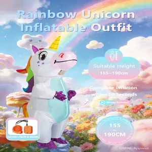 Halloween Party Costume Inflatable Suit for Adults, Big Eye Single Horn Unicorn Full Body Set, No Size Measurement Needed
