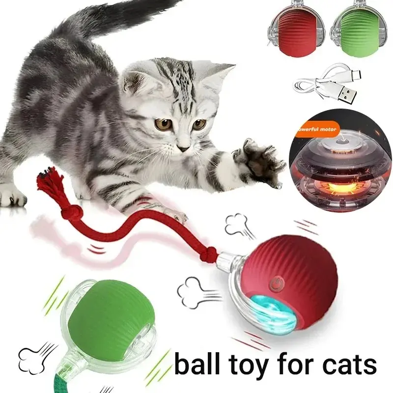 Interactive Cat Ball Toy with Tail, USB Rechargeable Motion Activated Rolling Pet Toy with LED Light for Indoor Cats and Small Dogs, Fast Rolling Exercise Boredom Relief Toy
