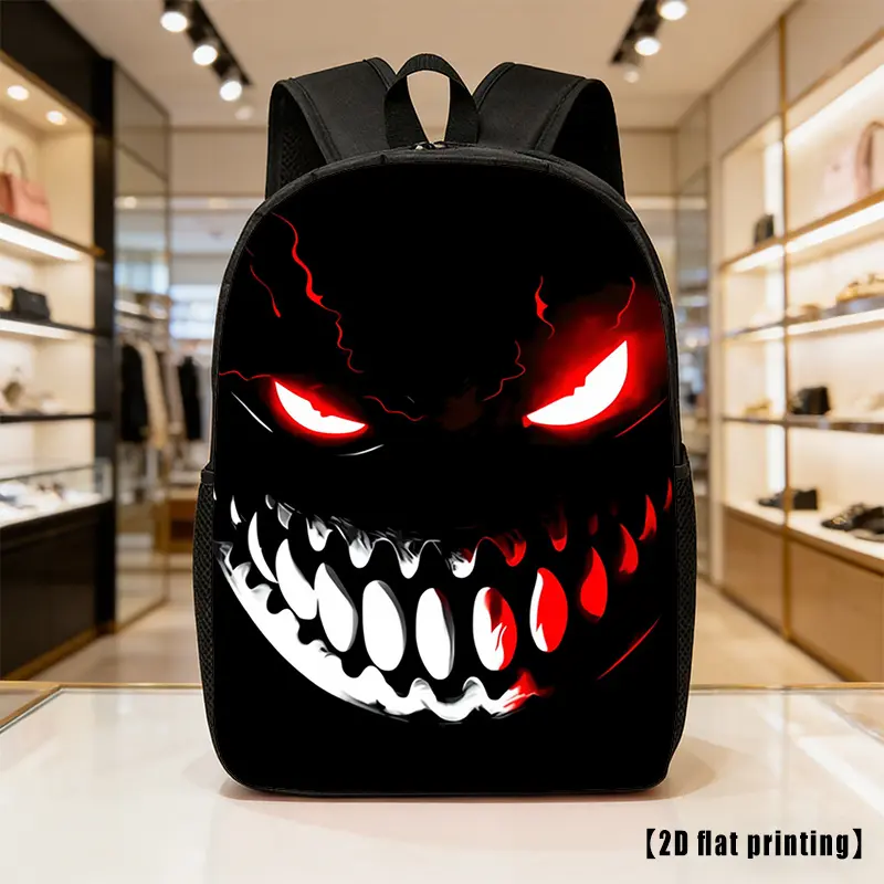 Gothic Horror 600D Oxford Backpack with Monster Face Print for Teens, Lightweight School & Travel Bookbag for 15" Laptop with Side Pockets, Adjustable Shoulder Straps, Animated Face Backpacks
