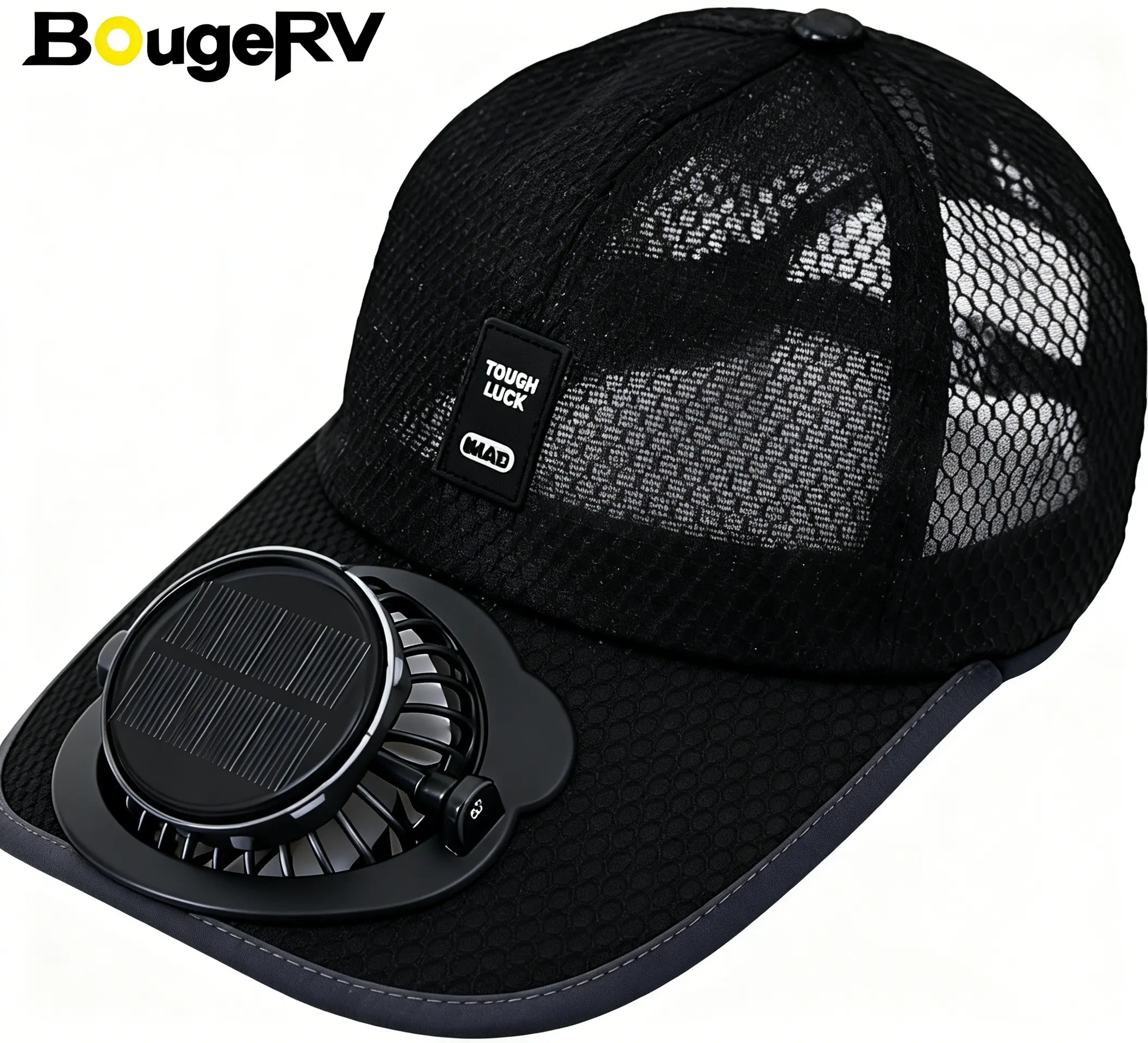 【Summer Survivals】BougeRV Breathable Solar Fan Hat with UV Protection, USB Rechargeable Cooling Cap for Fishing, Camping, Hiking & Outdoor Activities