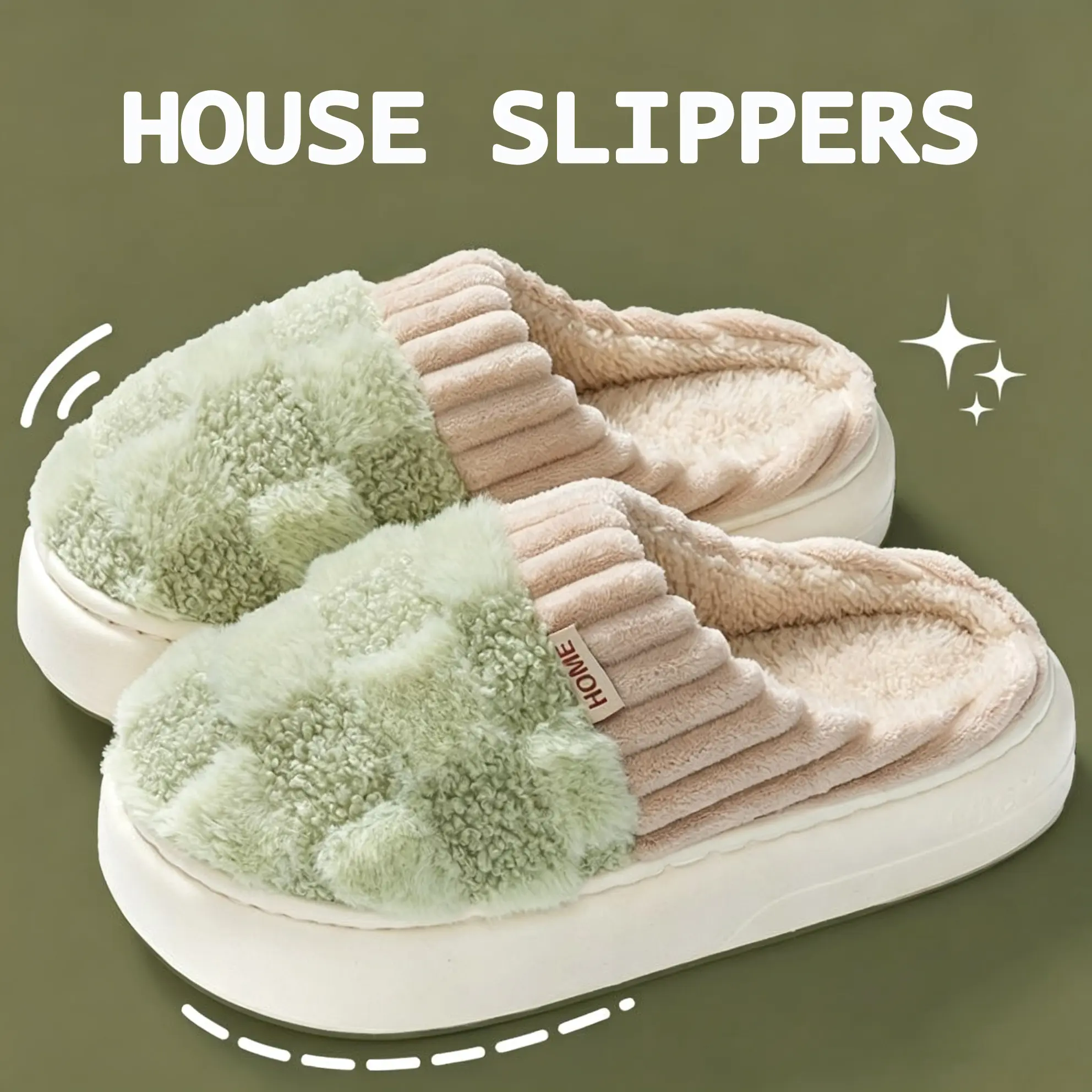 Women's Plaid Fuzzy Platform Slide Slippers - Warm Plush Lined Indoor Sports Slide Slippers, Plaid Women's Sports Slide