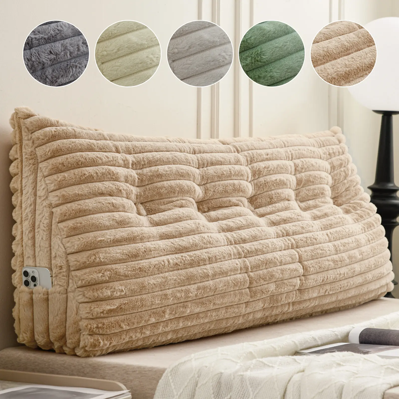 Fluffy Corduroy Triangle Bed Wedge Pillow, Multi-functional Headboard Backrest & Reading Cushion, Comfortable Support Pillow for Beds and Sofas Velvet
