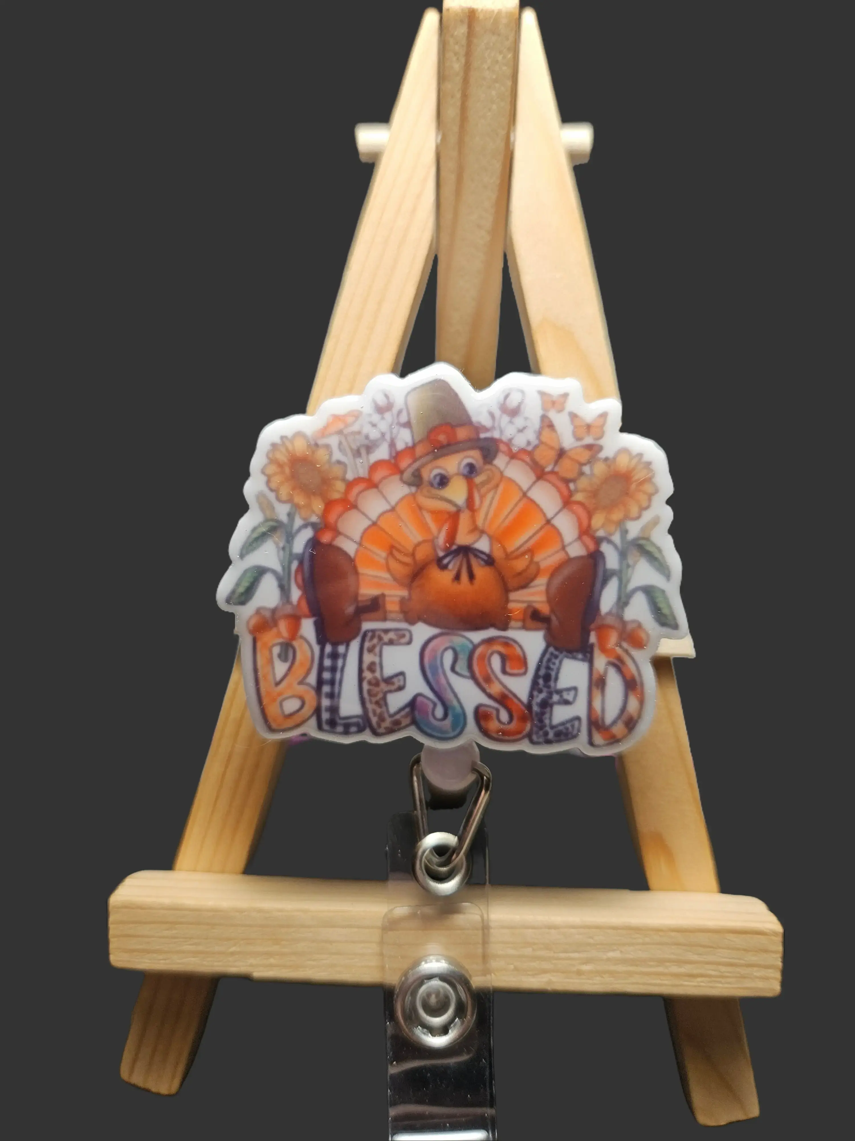 Handcrafted Blessed Printed Retractable Badge Reel - Sublimation White Acrylic ID Holder with Epoxy Toppers, Choice of Clip Style for Nurses, Teachers, Every Season Office Identification Supplies, Teacher, Alligator Clip