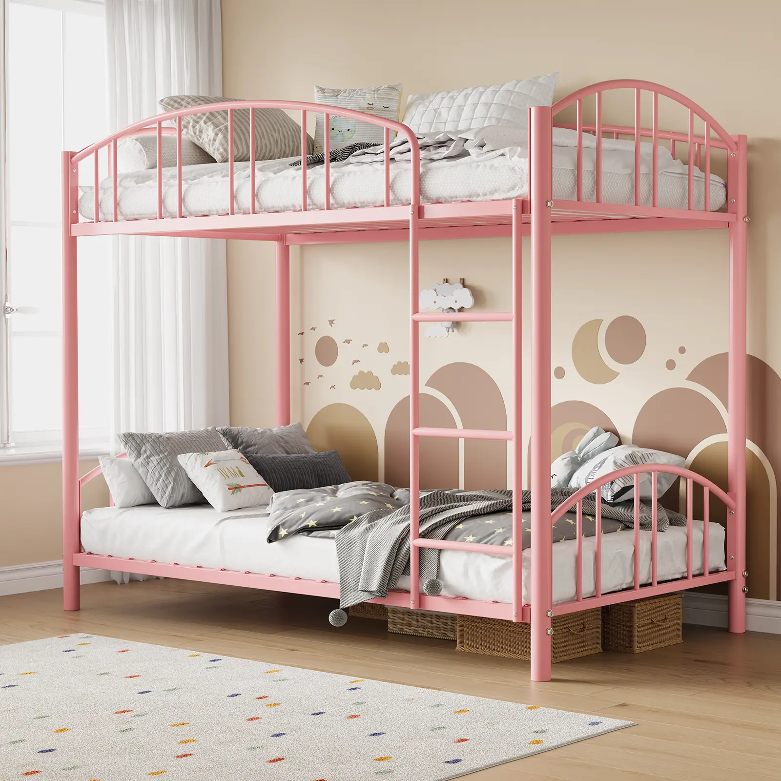 Heavy Duty Twin Over Twin Metal Bunk Bed Frame – Sturdy Steel Construction – Safety Ladder & Arched Guardrail – Space-Saving Design – Noise-Free – No Box Spring Needed – Ideal for Kids Bedroom Furniture