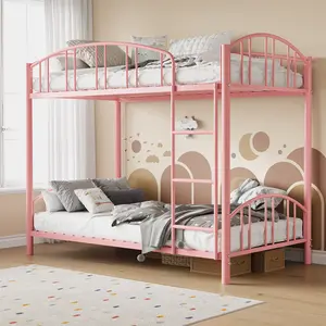 Heavy Duty Twin Over Twin Metal Bunk Bed Frame – Sturdy Steel Construction – Safety Ladder & Arched Guardrail – Space-Saving Design – Noise-Free – No Box Spring Needed – Ideal for Kids Bedroom Furniture