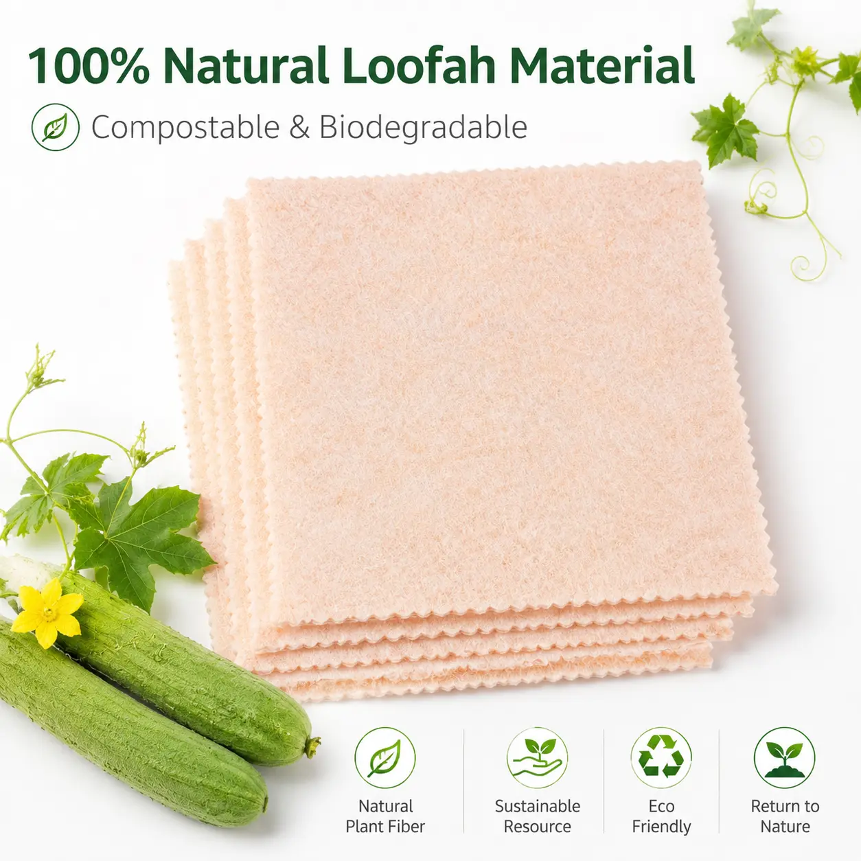 100% Natural Loofah Scrubber Sponges - Biodegradable, Eco-Friendly Kitchen Cleaning Pads, 0 Waste, Plastic-Free & Compostable Kitchen Utensils