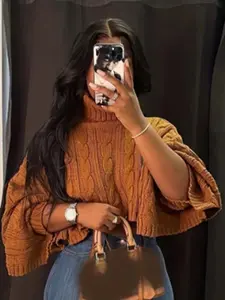 Women's Fashionable Loose-Fit Short Knitted Sweater Top, Knitwear, New European Style Shawl Collar Design, Perfect for Casual Wear