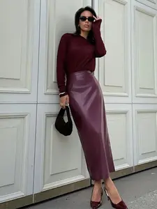 Women's Skirt, Summer Sexy Fitted Slim-Fit Slit Skirt, Casual and Elegant Party Leather Fabric Women's Skirt, Suitable for Daily Wear and Business Activities
