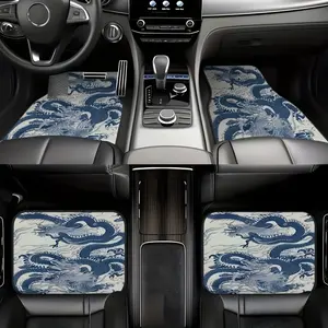 4-piece set, vintage elegant Chinese dragon pattern car floor mats, universal non-slip car carpet, easy-to-clean interior accessories, made of polyester fiber, suitable for front and rear seats
