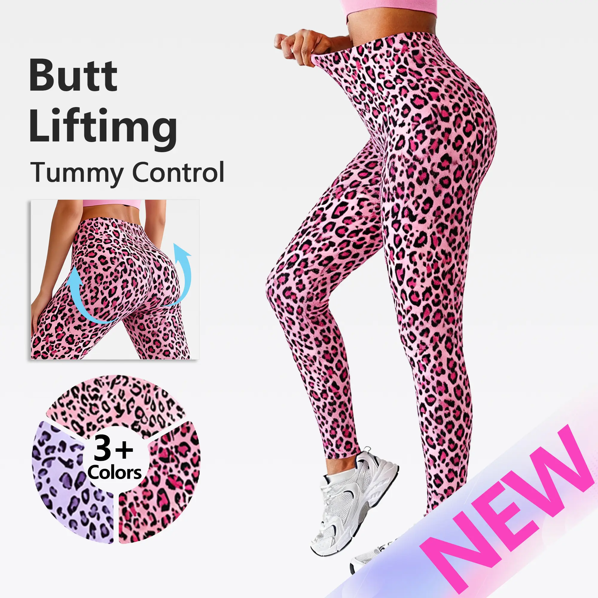 SUOVADUN High‑waist leopard print leggings with tummy control, seamless design for gym yoga daily casual looks XSL26029