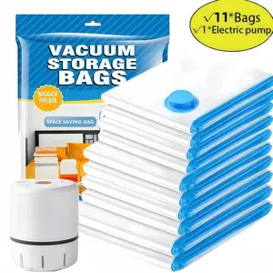Travel Vacuum Bag Set - 11 Pack Vacuum Storage Bags with Electric Pump, Space Saver Bags Compression for Comforters and Blankets, Sealer Clothes Storage Travel Essentials