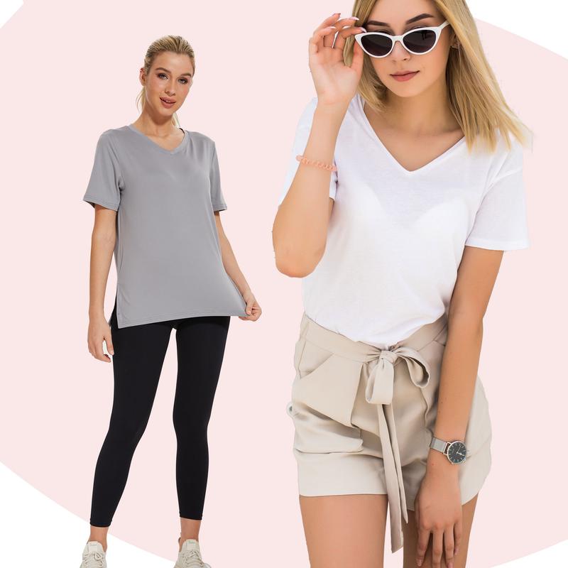 SHOWITTY 1/3 Pack Women's Plus Size Short/Long Sleeve T-Shirts - ‌Lightweight Casual V-Neck Tops for Fall, ‌Breathable Loose Fit‌, Comfortable Basic Tees #TikTokShopHolidayHaul