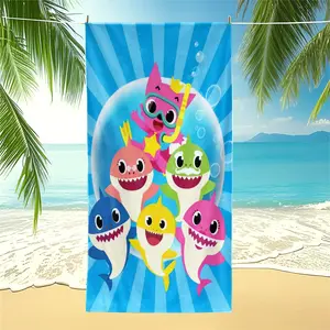 Baby Shark Family Beach Towel – Perfect for Kids' Pool Days & Summer Beach Trips,Cute Pinkfong Bath Towel,Perfect for Kids' Pool Birthday Parties & Summer Playdates, Versatile Use