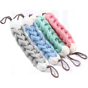 4 Packs Long Stretch  Sponge with Rope Handles    Sponges for Bathing, Bath Shower Mesh Sponge  Deep Cleaning for Men & Women (Blue+Grey+Green+)