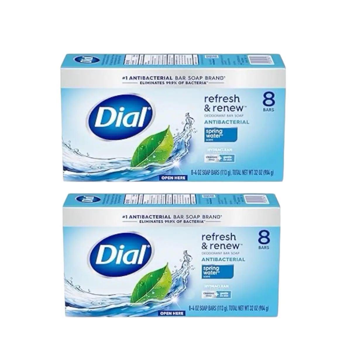 Dial Antibacterial Bar Soap, Spring Water, 16 Bars, 8 Count (Pack of 2)
