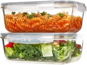 2Pack 1860ml/ 63oz Large Glass Storage Containers with Lids, Meal Prep Food Container Set with Snap Airtight Lid for Baking, Microwave, Oven, Leak Proof, for Freezer, Dishwasher, Grey