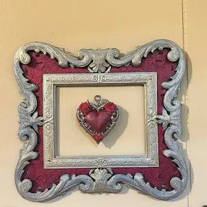 Silver Baroque Shadowbox Frame with Sacred Heart – 6x6 Mixed Media Display